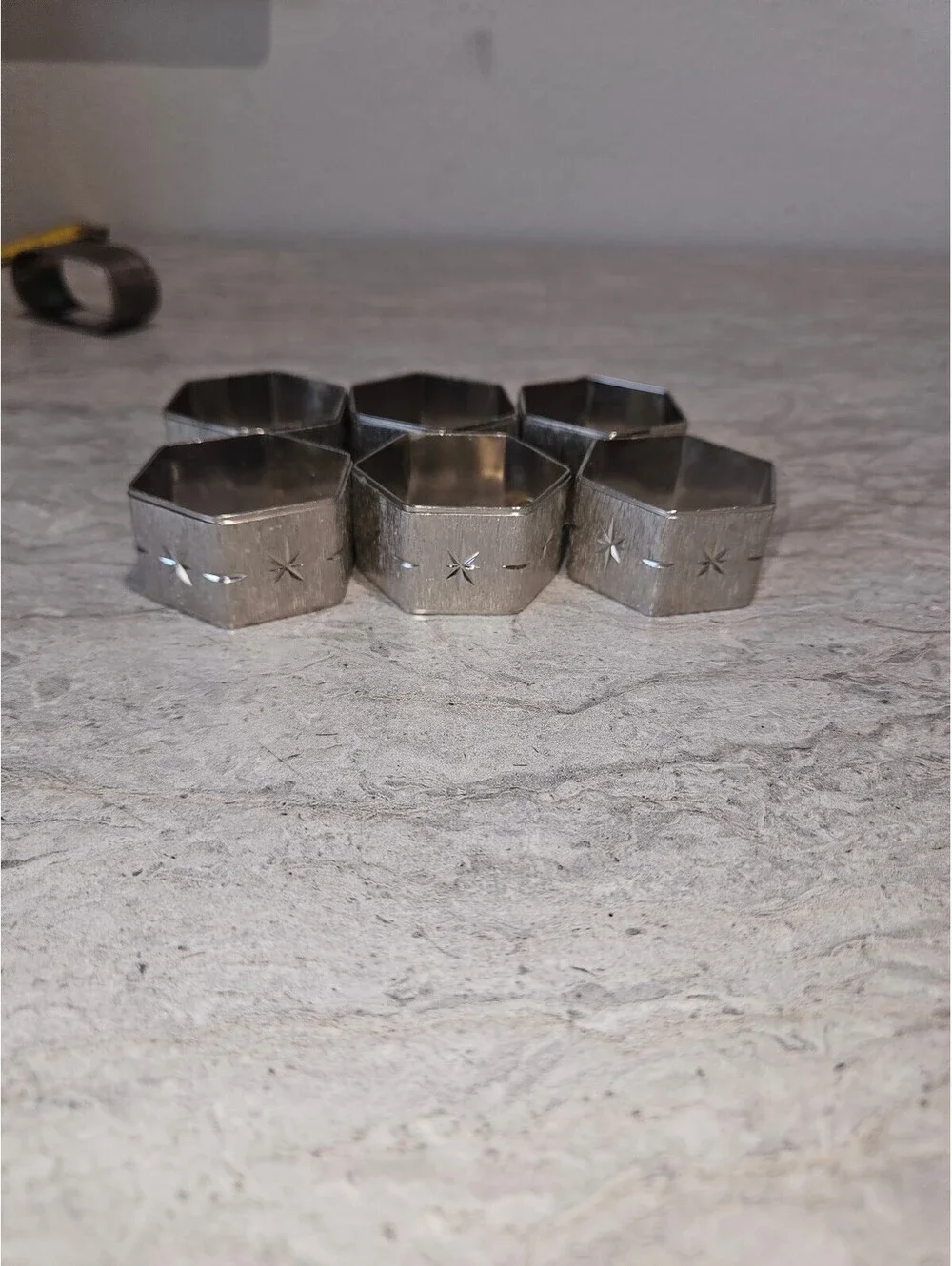 Set of 6 Vintage Silver Hexagonal Napkin Rings from Hong kong